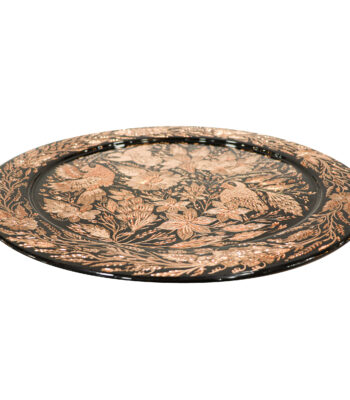 Diamond Cut Copper Tray, Floral and Bird Design, Round Code 50 view 2