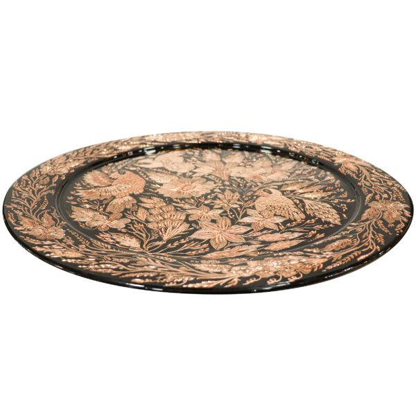 Diamond Cut Copper Tray, Floral and Bird Design, Round Code 50 view 2