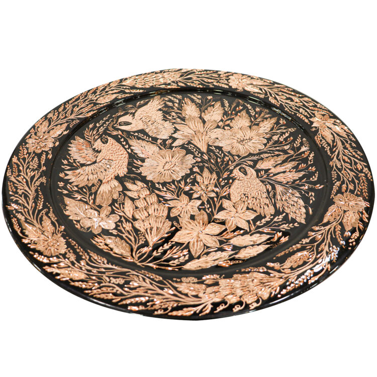 Diamond Cut Copper Tray, Floral and Bird Design, Round Code 50 view 3