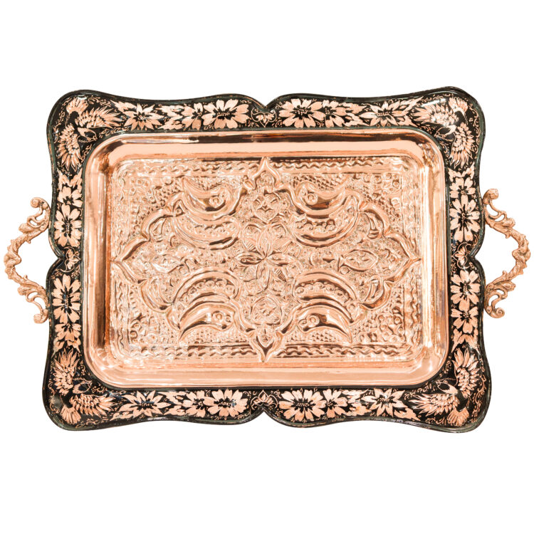 Diamond Cut Copper Tray, Rectangular Engraved Design, Half-Cut Code Half-cut Rectangle view 1