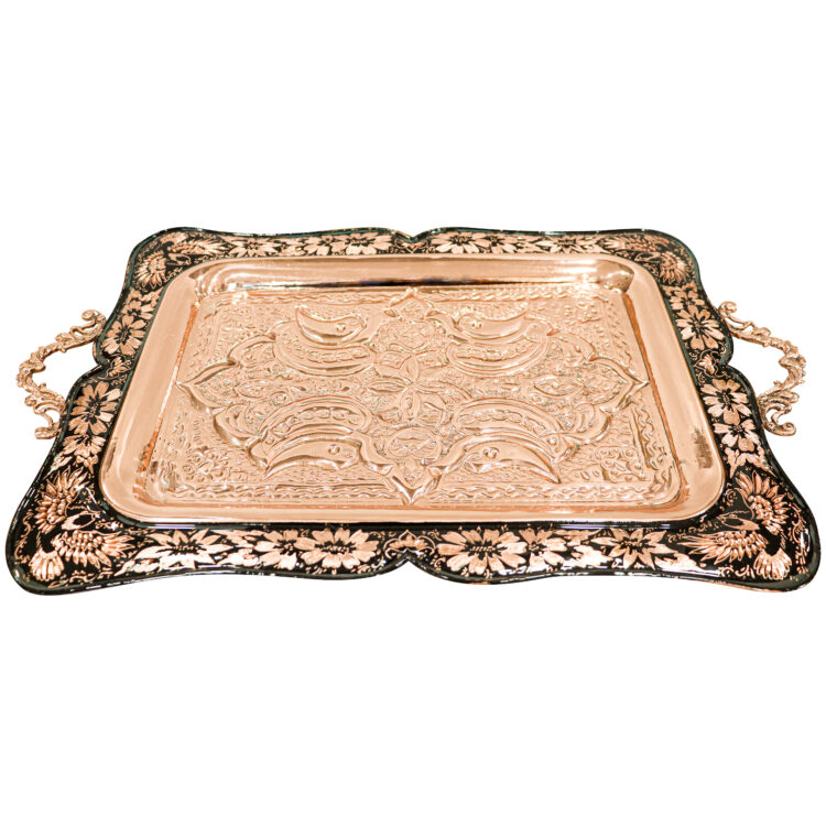 Diamond Cut Copper Tray, Rectangular Engraved Design, Half-Cut Code Half-cut Rectangle view 2