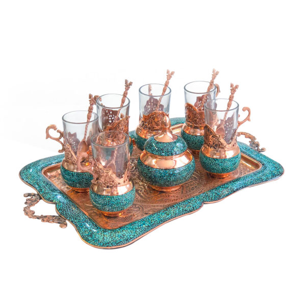 Eight-piece Turquoise Inlaying (FiroozehKoobi) Tea Set Code fi 121 view 1