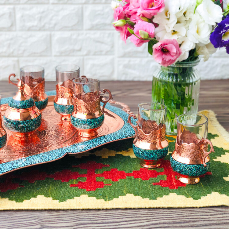 Eight-piece Turquoise Inlaying (FiroozehKoobi) Tea Set Code fi 121 view 2