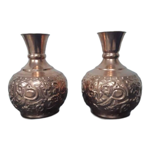 Embossed Peacock Design Copper Vase Set of 2 view 1