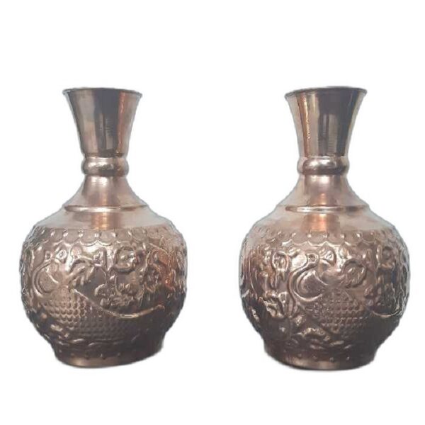 Embossed Peacock Design Copper Vase Set of 2 view 2