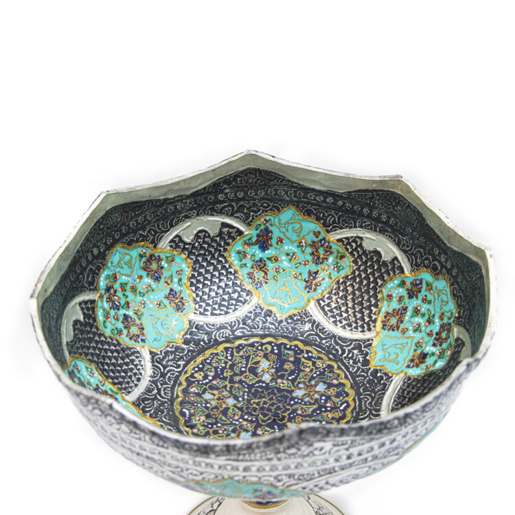 Engraved Copper Bowl with Tazhib Painting Design Code 6939 view 2