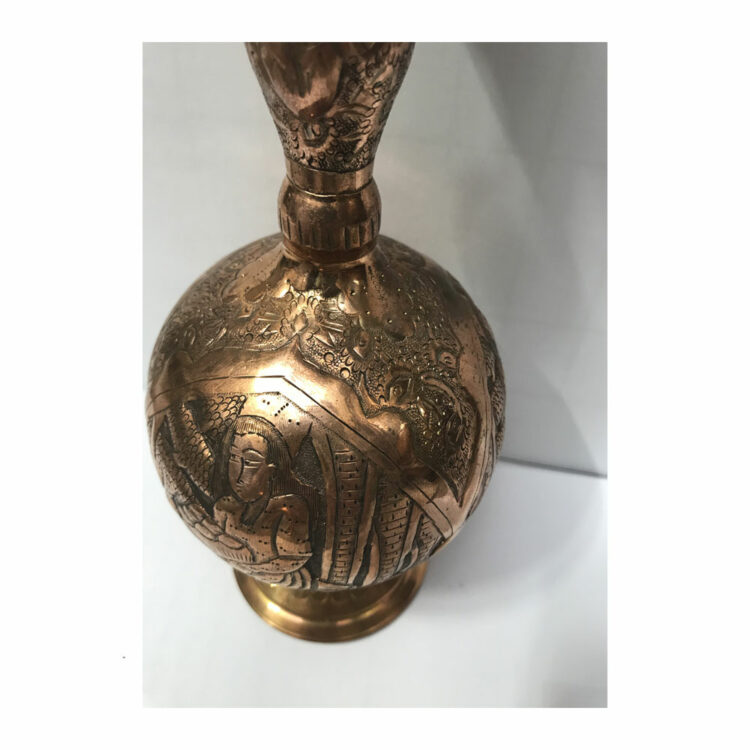 Engraved Copper Vase with Man and Inn Design Code 01, Set of 2 view 7