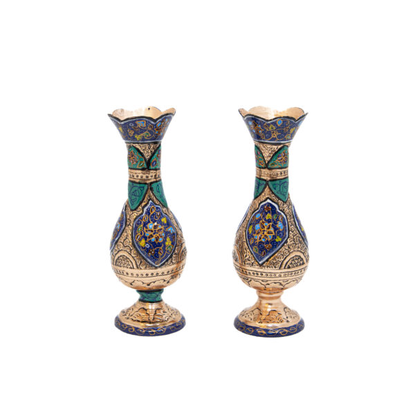 Engraved Copper Vase with Tazhib Painting Design Code 6993, Set of 2 view 1