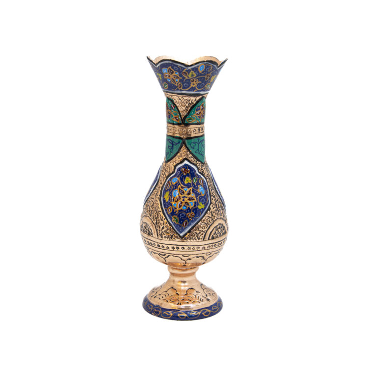 Engraved Copper Vase with Tazhib Painting Design Code 6993, Set of 2 view 2