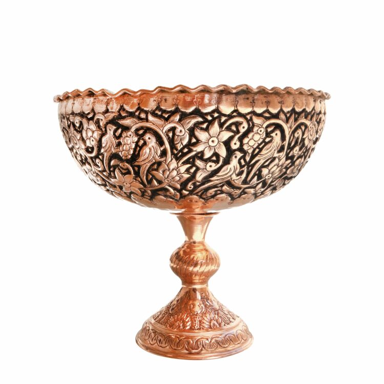 Engraved Stand Bowl with Flower and Bird Design view 1