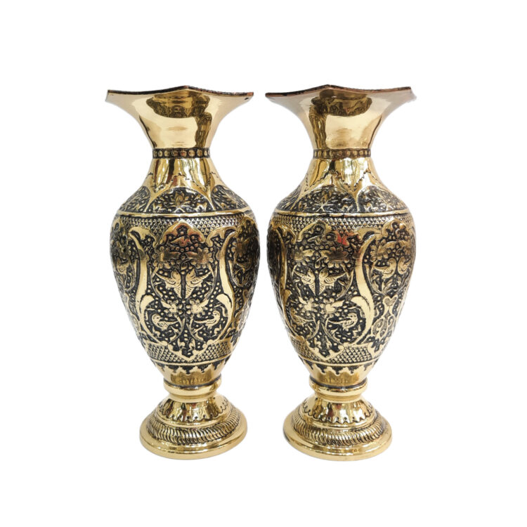 Engraved Stand Vase with Flower and Bird Design, Set of 2 view 1