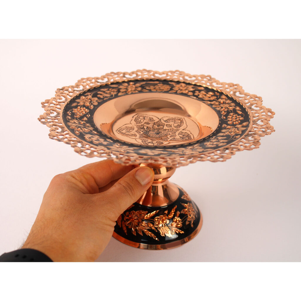 Diamond Cut Copper Confectionery Dish with Latticework Code g020 view 3