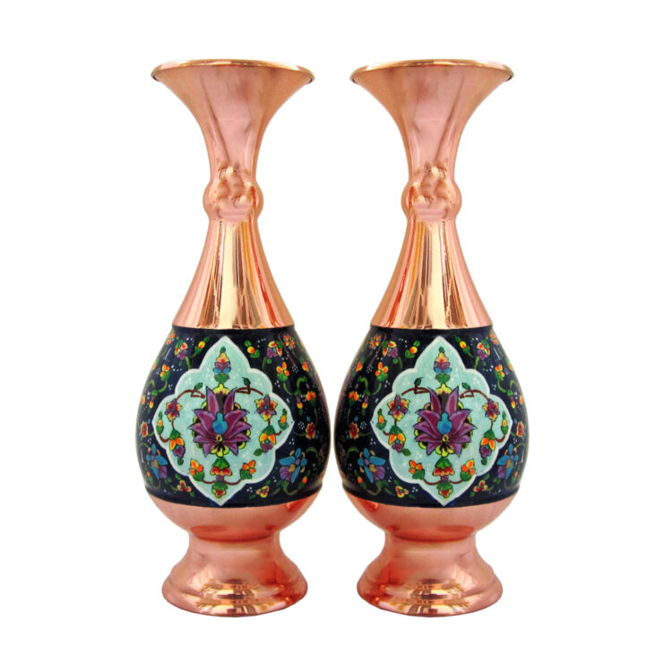 Flower Design Copper Vase Painting Model Code 25-4 Set of Two view 1