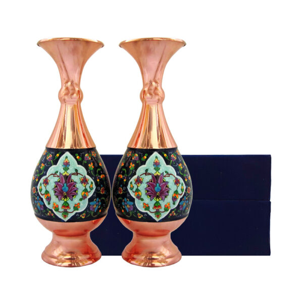 Flower Design Copper Vase Painting Model Code 25-4 Set of Two view 2