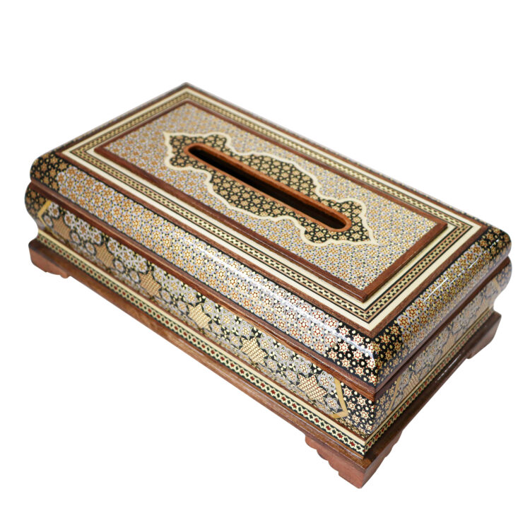 Four-Piece Khatamkari Trash Can, Tissue Box, Knife and Fork Box, and Chocolate Bowl Set Model Persian Supreme Code HQlight view 5