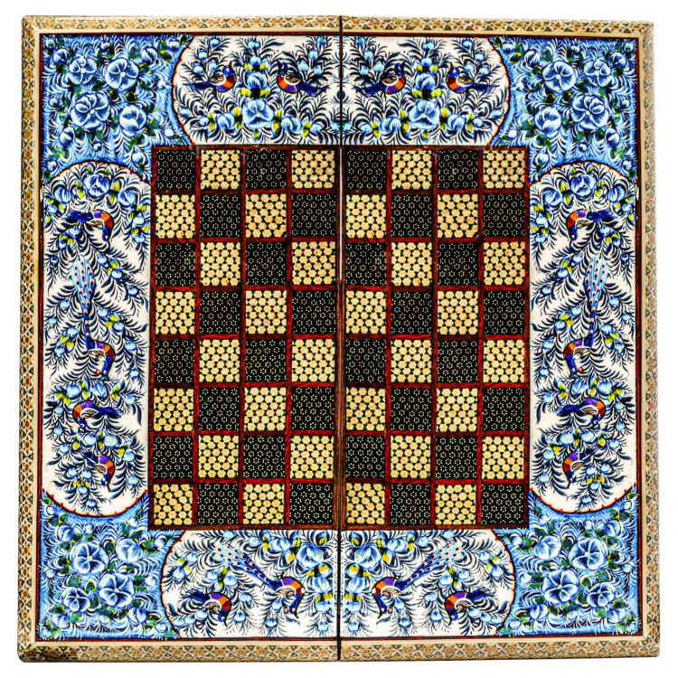 Inlaid Chessboard Model Curved Edge with Bird and Flower Design Code 50bl view 1