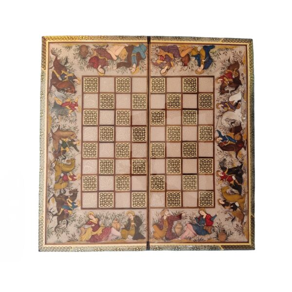 Inlaid Chessboard with Leyli and Majnoon Design view 1