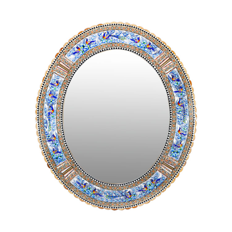 Inlaid Mirror Model Ellipse with Embossed Bird and Flower Design Code 68p58-3f4Bl view 1