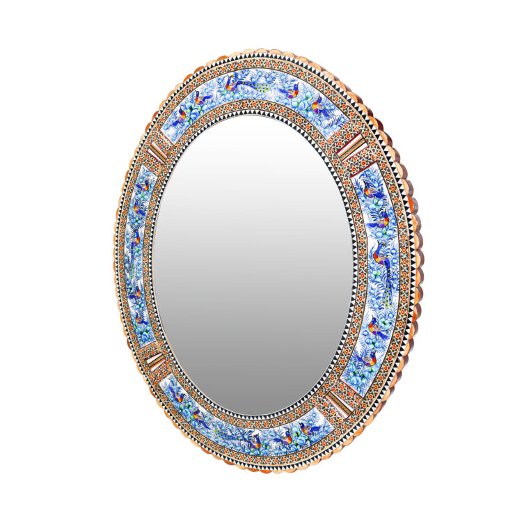 Inlaid Mirror Model Ellipse with Embossed Bird and Flower Design Code 68p58-3f4Bl view 5