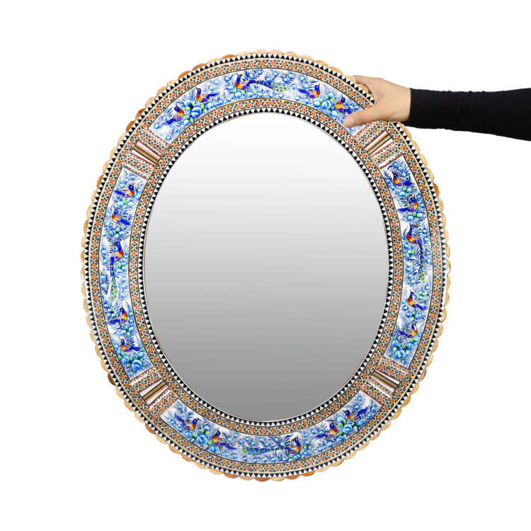 Inlaid Mirror Model Ellipse with Embossed Bird and Flower Design Code 68p58-3f4Bl view 6