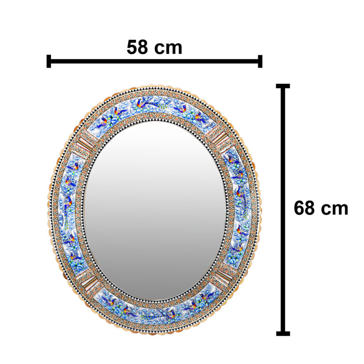 Inlaid Mirror Model Ellipse with Embossed Bird and Flower Design Code 68p58-3f4Bl view 7