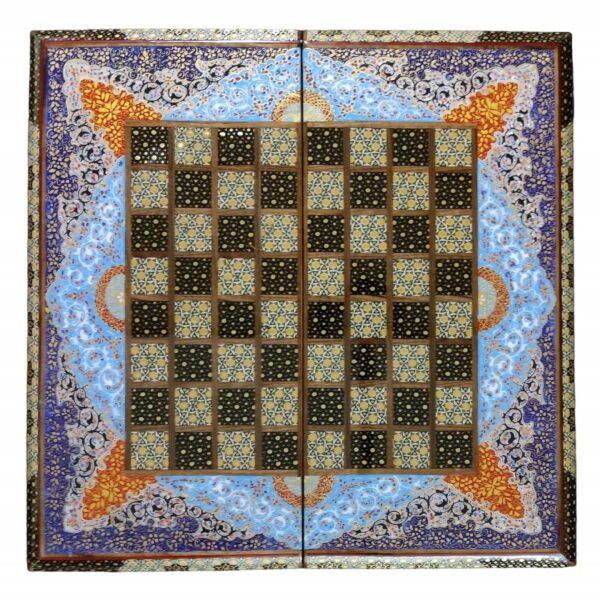 Khatamkari Chessboard with Miniature Tazhib Inside Shell view 1