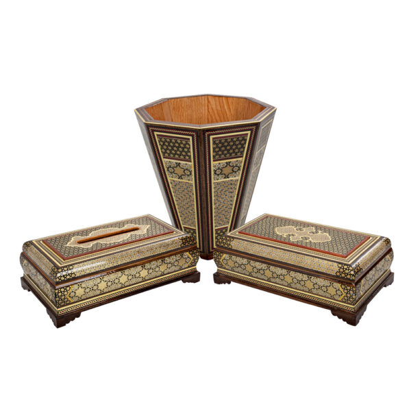 Khatamkari Tissue Box and Knife and Fork Box and Trash Can Set Code 02 view 13