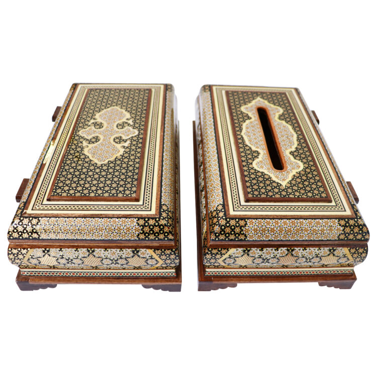 Khatamkari Tissue Box and Knife and Fork Box Set Model Persian Supreme Code HQdark view 1