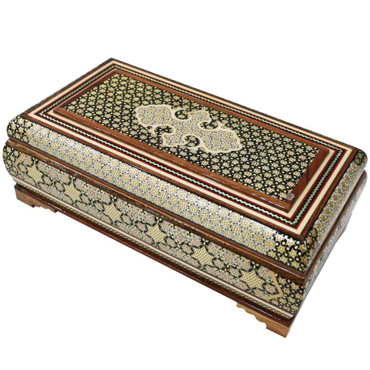 Khatamkari Tissue Box and Knife and Fork Box Set Model Persian Supreme Code HQdark view 5