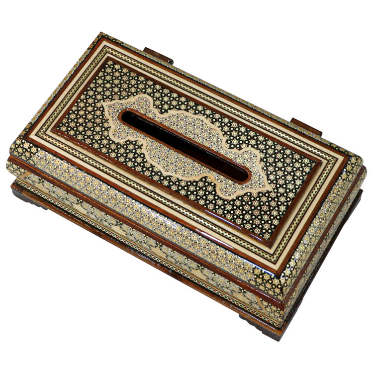 Khatamkari Tissue Box and Knife and Fork Box Set Model Persian Supreme Code HQdark view 8