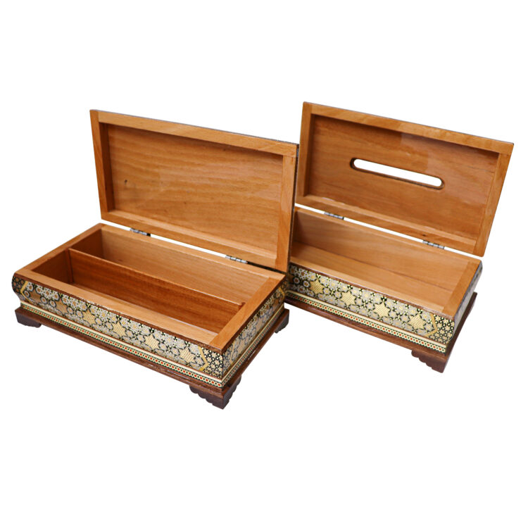 Khatamkari Tissue Box and Knife and Fork Box Set Model Persian Supreme Code HQdark view 9