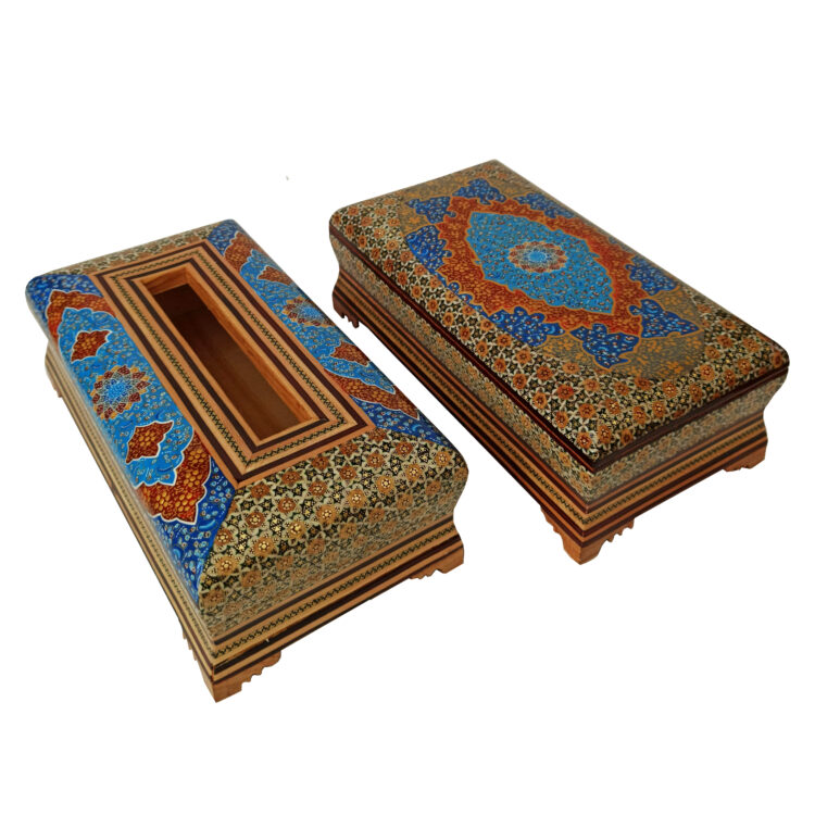 Khatamkari Tissue Box and Knife and Fork Box Set Model Tazhib AB view 1