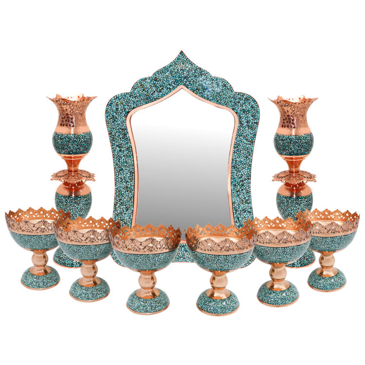 Nine-piece Turquoise Inlaying (FiroozehKoobi) Haftsin Set Model Lebghalam Design Laleh Code 463417 view 1