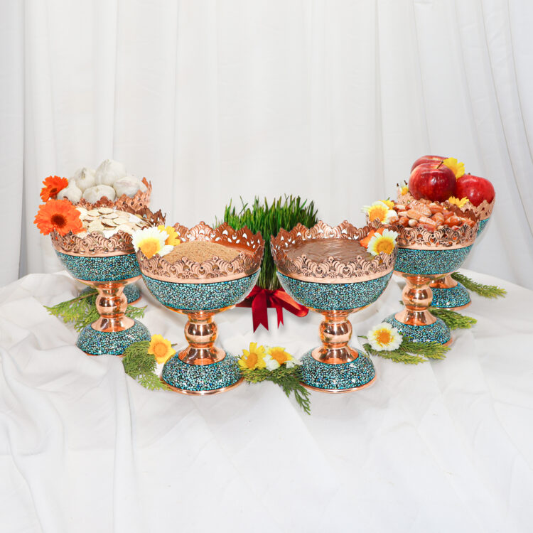 Nine-piece Turquoise Inlaying (FiroozehKoobi) Haftsin Set Model Lebghalam Design Laleh Code 463417 view 7