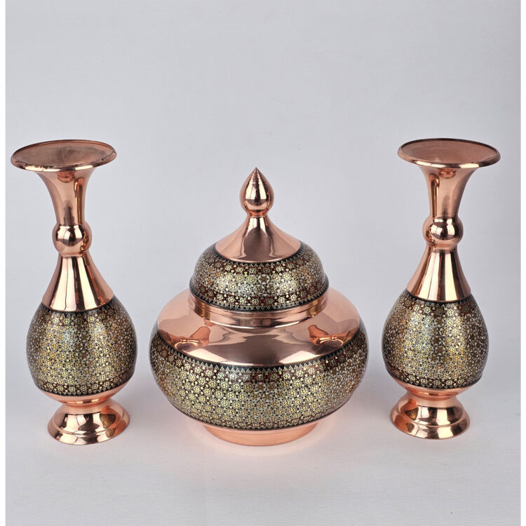 Set of 3 Inlaid Sugar Bowl and Vase Model Shirazi Code gh20 view 11