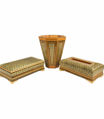 Set of Three Inlaid Tissue Box and Trash Can Code 25-1 view 1