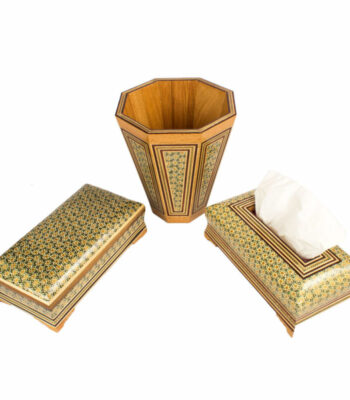 Set of Three Inlaid Tissue Box and Trash Can Code 25-1 view 2