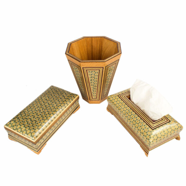 Set of Three Inlaid Tissue Box and Trash Can Code 25-1 view 2