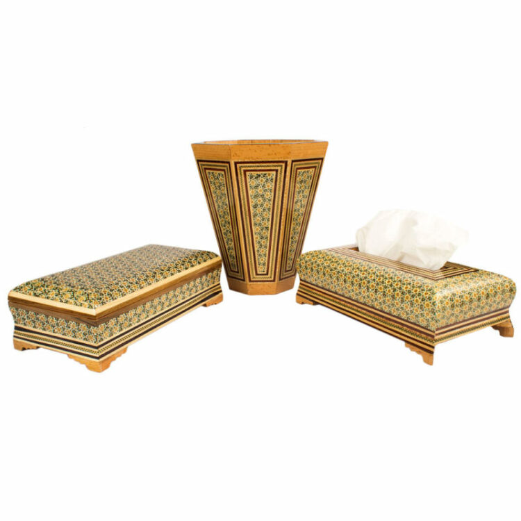 Set of Three Inlaid Tissue Box and Trash Can Code 25-1 view 3