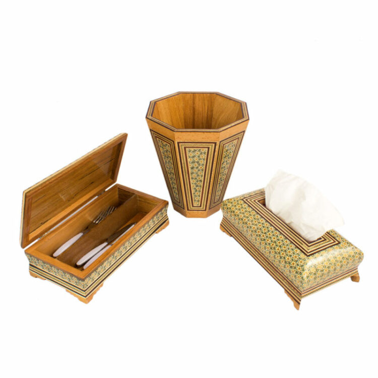 Set of Three Inlaid Tissue Box and Trash Can Code 25-1 view 7