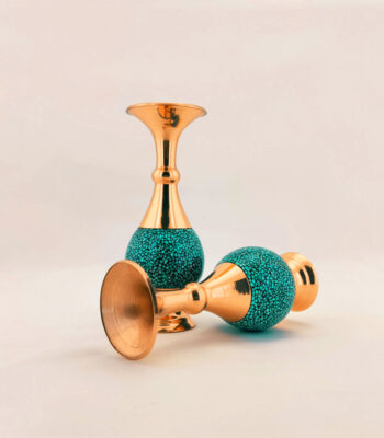 Shirazi Model Copper Turquoise Inlaying (FiroozehKoobi) Three-piece Vase and Candy Bowl Set Code k20 view 2
