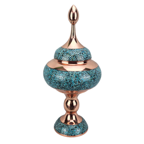 Three-piece Copper Turquoise Inlaying (FiroozehKoobi) Candy Bowl and Vase Set Model s40 view 2