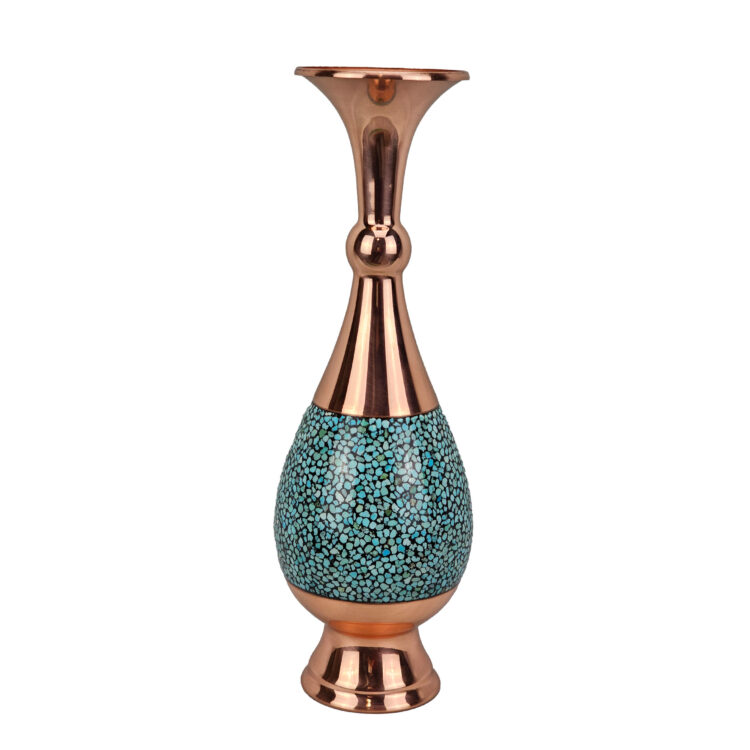 Three-piece Copper Turquoise Inlaying (FiroozehKoobi) Candy Bowl and Vase Set Model s40 view 3