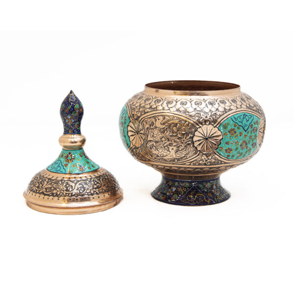 Three-Piece Engraved Chocolate Bowl and Vase Set with Tazhib Design Code 7035 view 2