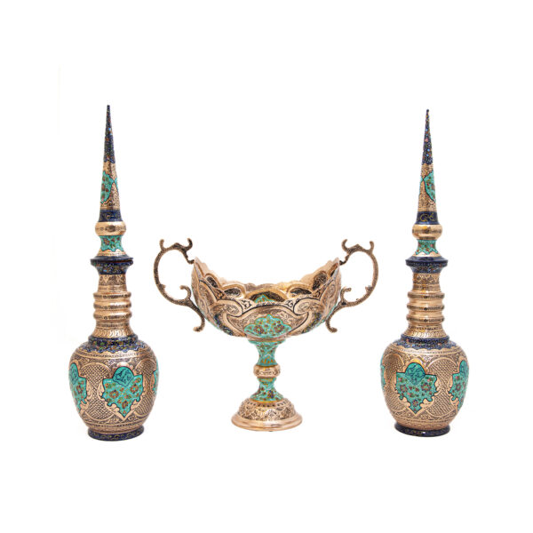 Three-Piece Engraved Kashkul and Pitcher Set with Tazhib Design Code 7003 view 1