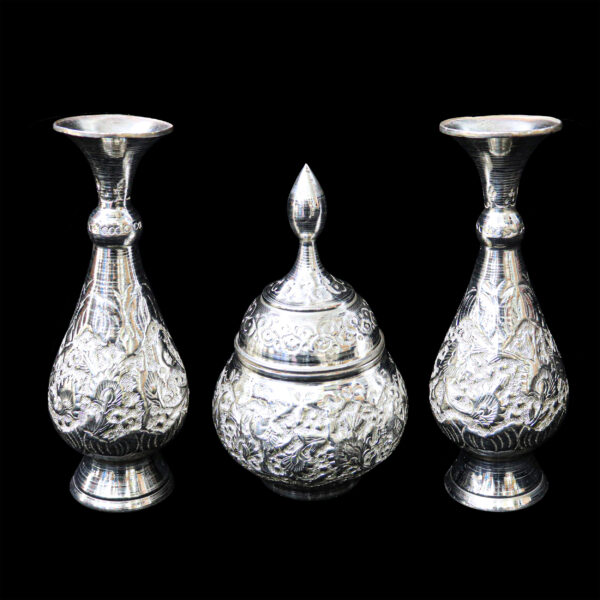 Three-Piece Engraved Vase and Sugar Bowl Set Model Silver Plating Code HQ201720 view 1