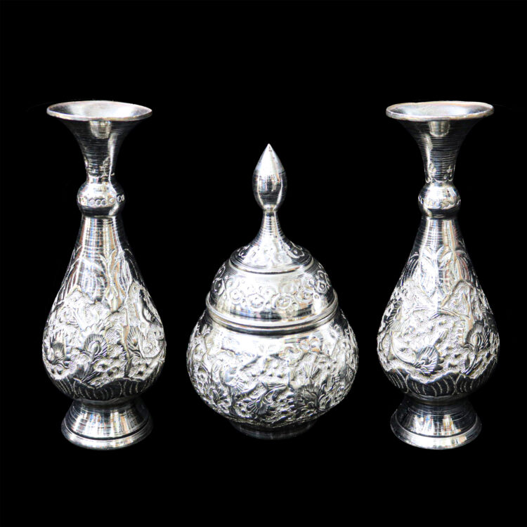 Three-Piece Engraved Vase and Sugar Bowl Set Model Silver Plating Code HQ201720 view 1