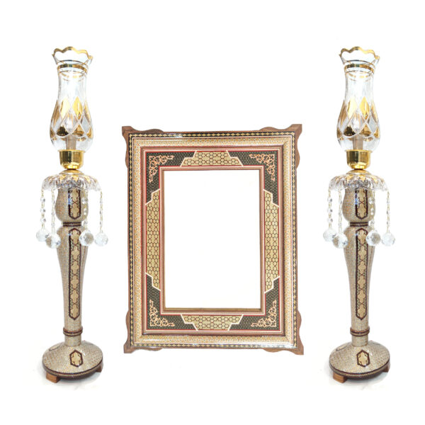 Three-Piece Khatamkari Mirror and Candle Holder Set Code 66 view 1