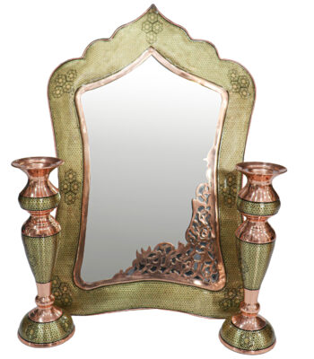 Three-Piece Khatamkari Mirror and Candle Holder Set Superior Model Slim Waist Design Code 306030 view 1