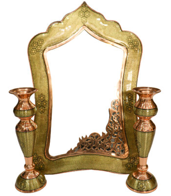 Three-Piece Khatamkari Mirror and Candle Holder Set Superior Model Slim Waist Design Code 306030 view 2
